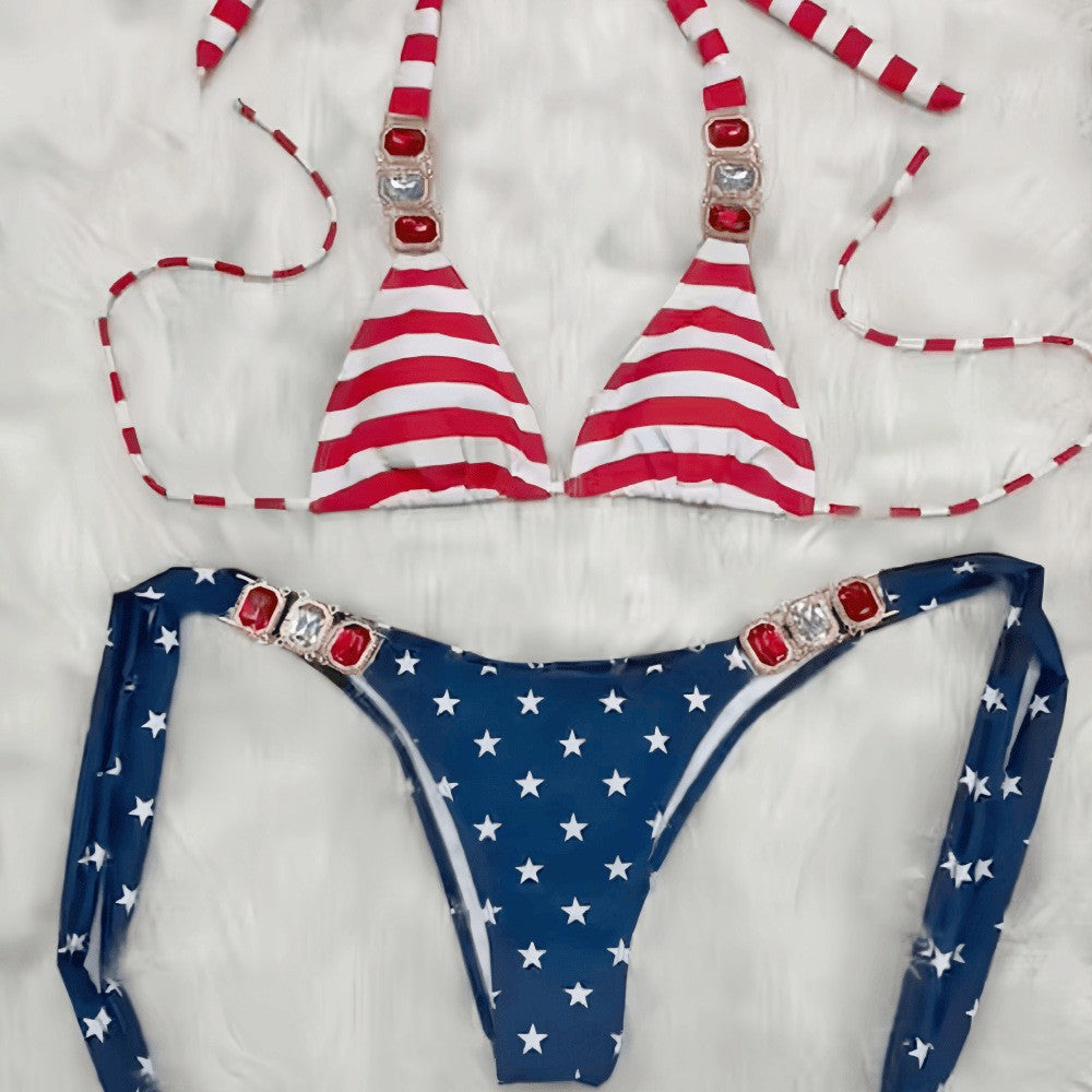National flag swimsuit with metal inlaid diamond hanging neck by eprolo