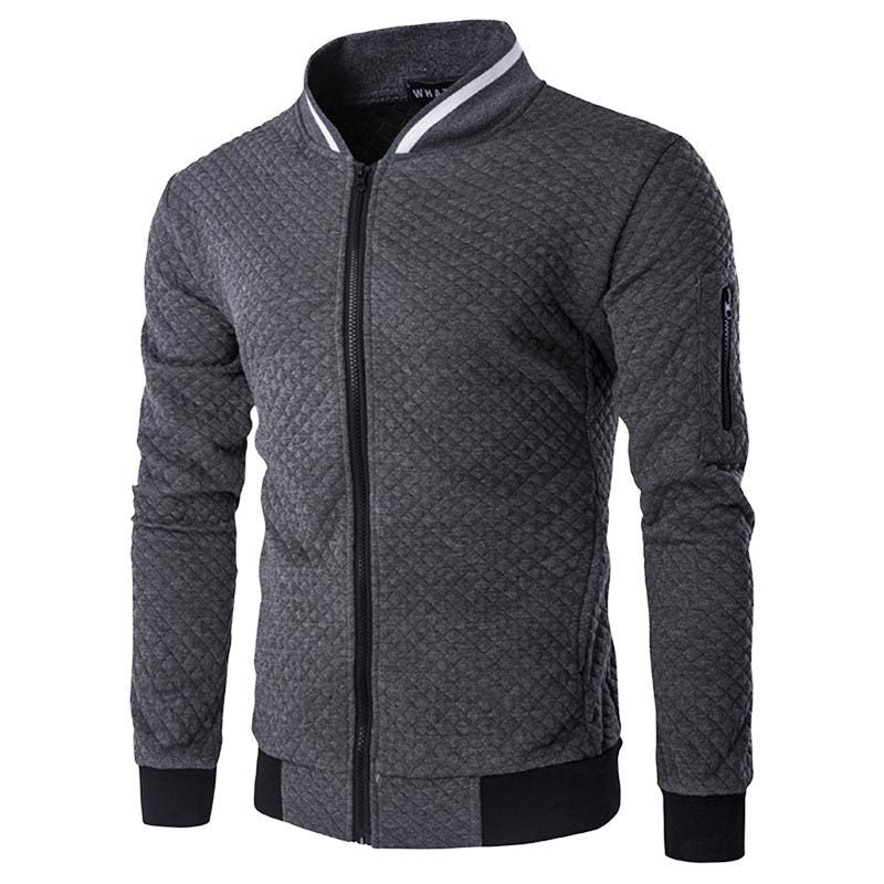 Sweatshirt zipper stand up collar sweatshirt jacket men's plaid solid color cardigan jacket by eprolo