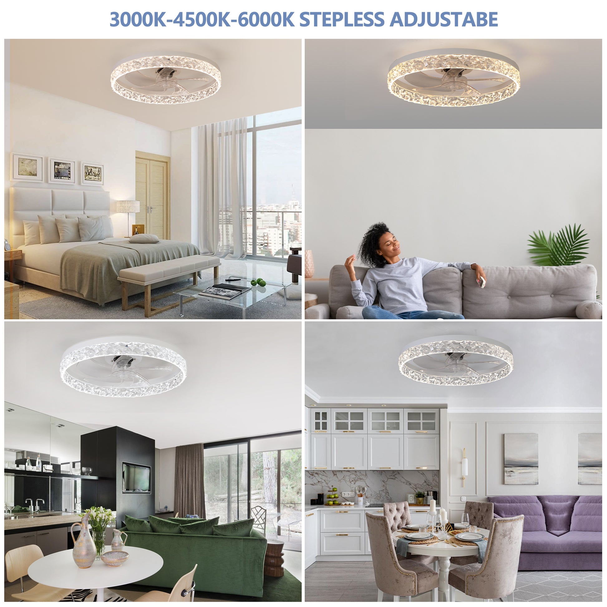 Modern acrylic ceiling fan light with remote control, dimmable LED pendant light, 6-speed adjustable, silent motor by eprolo
