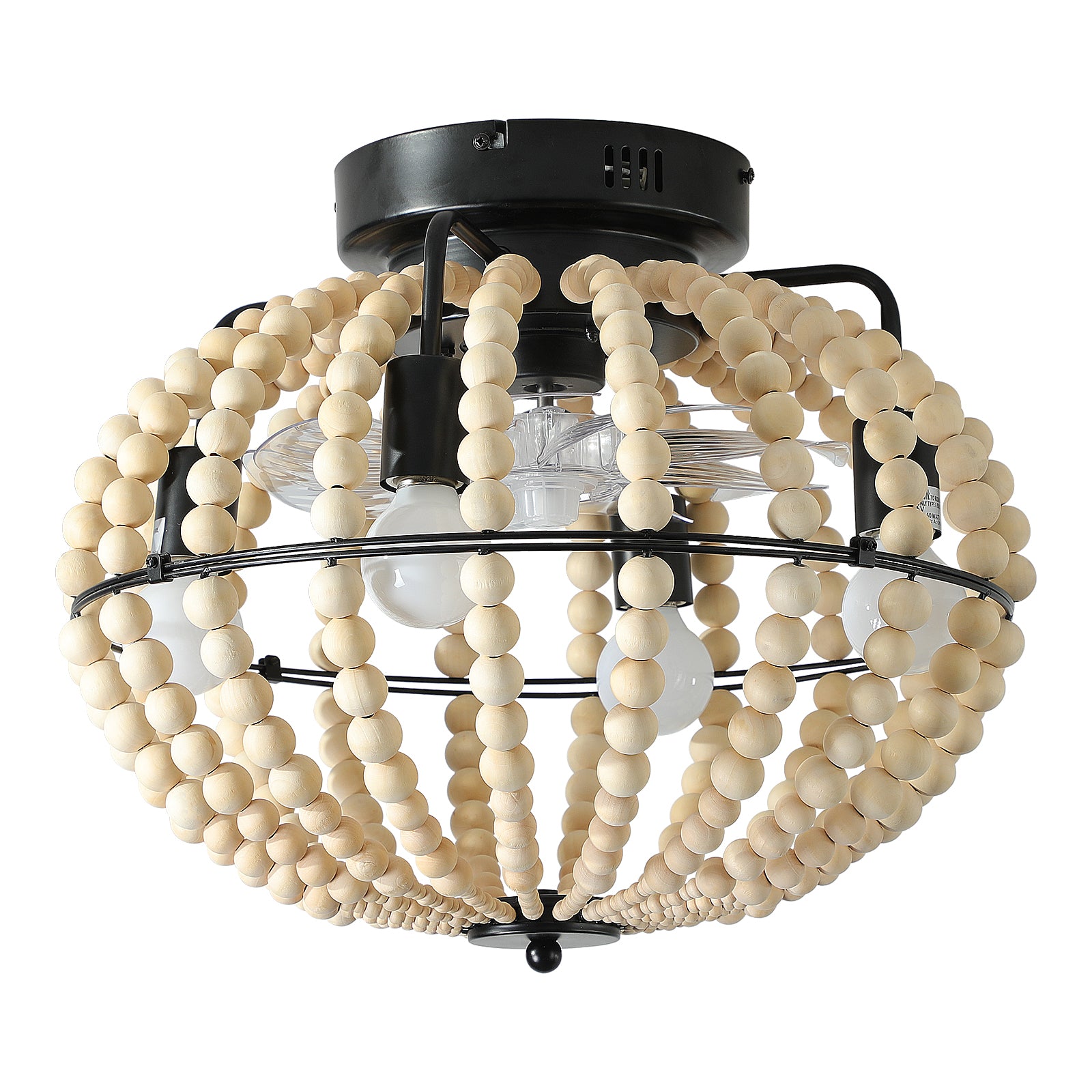 Beaded Fan lamp Wood Beaded Chandelier Oak White by eprolo