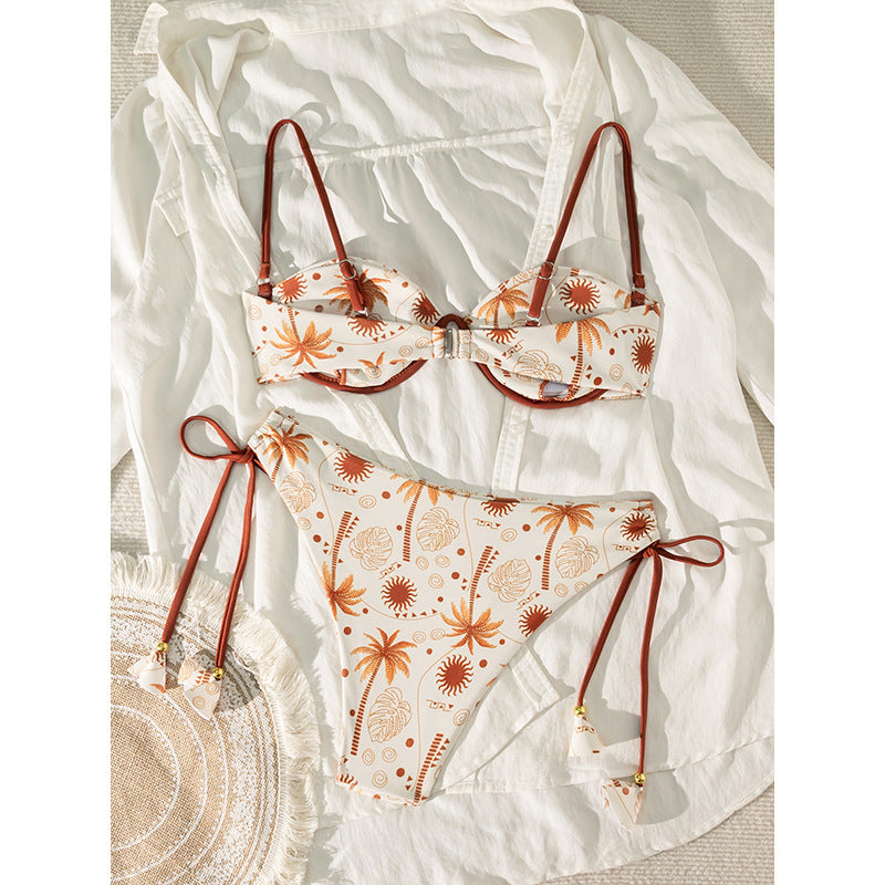 Coconut Tree Print Two-Piece Swimwear for Women, Sexy Tie-up Bikini for Beach and Hot Spring by eprolo