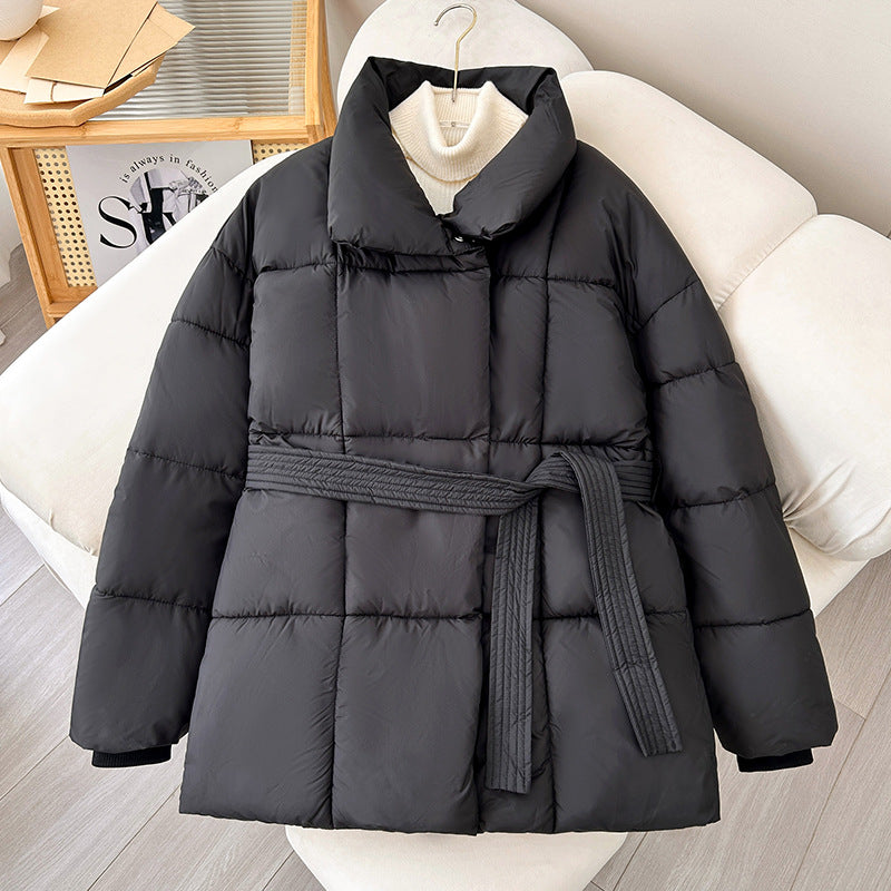 Winter Thick Stand Collar Parkas Women Fashion Tie Waist Short Coats Elegant New Solid Puffer Jackets Female Ladies Streetwear by eprolo