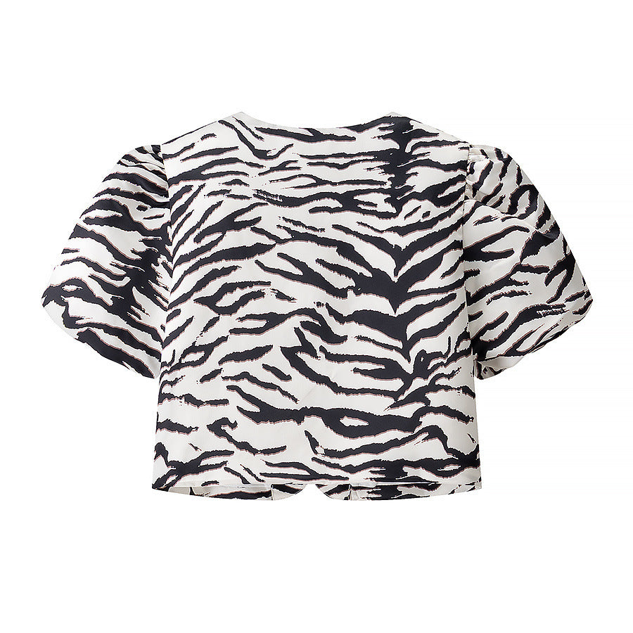 Animal print top+short skirt set