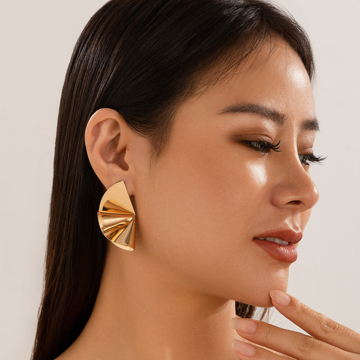 Personalized Geometric Trendy Female Irregular Earrings Double Fold Fan shaped Metal Earrings by eprolo