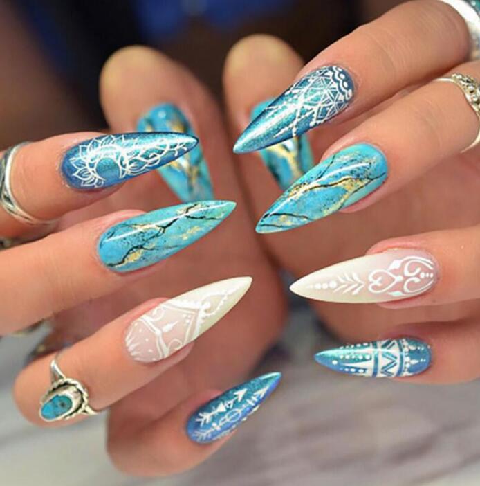 500pcs/opp Ballerina Nail Art Tips Press on Long Coffin Shape Professional False Nails by eprolo