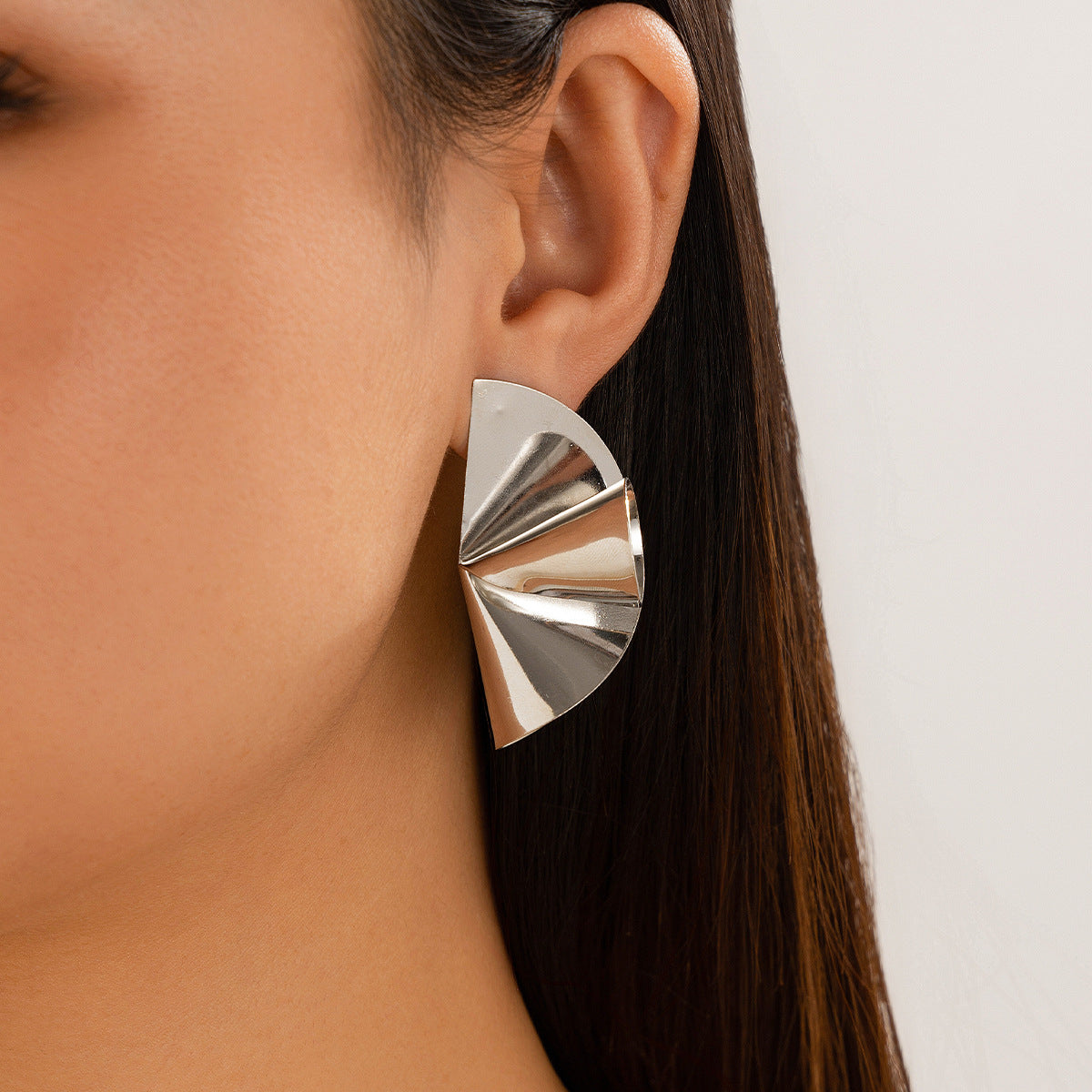 Personalized Geometric Trendy Female Irregular Earrings Double Fold Fan shaped Metal Earrings by eprolo