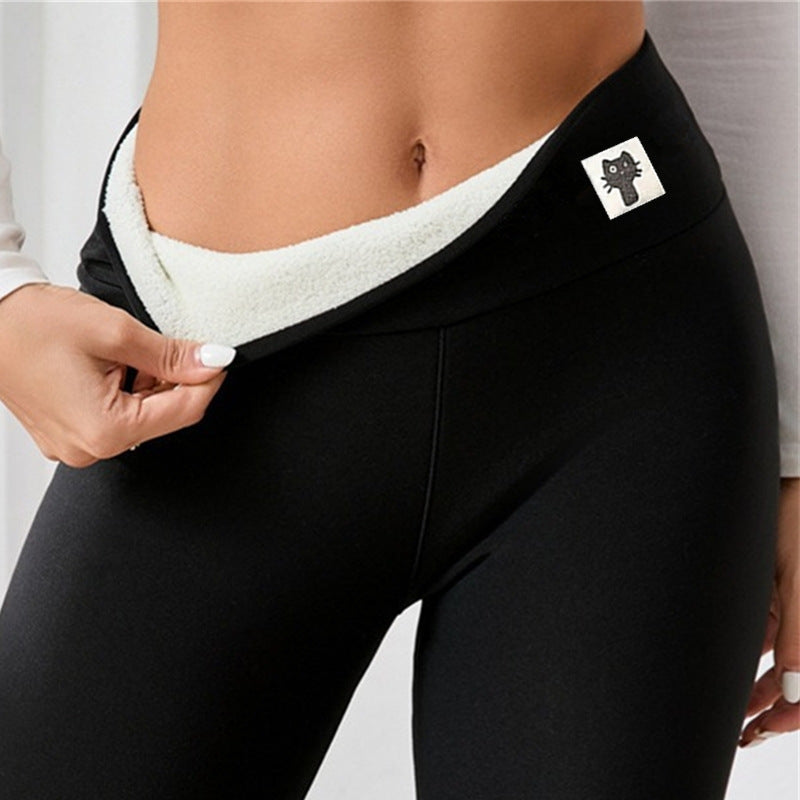 Women's autumn and winter high waisted leggings, warm pants, yoga pants, with added velvet and thickened light plate lamb wool leggings by eprolo