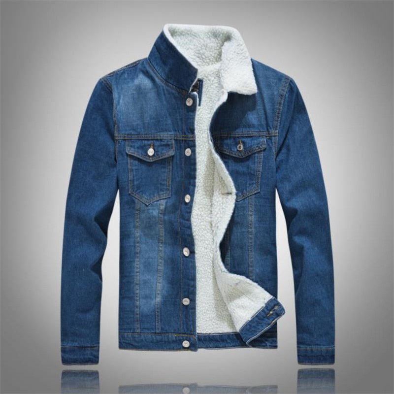 Winter Men's Casual Denim Jacket Plus Velvet Warm Cotton Coat by eprolo
