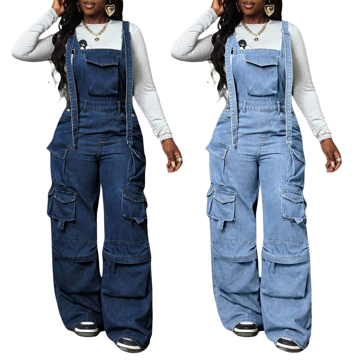 Wide leg denim loose overalls by eprolo