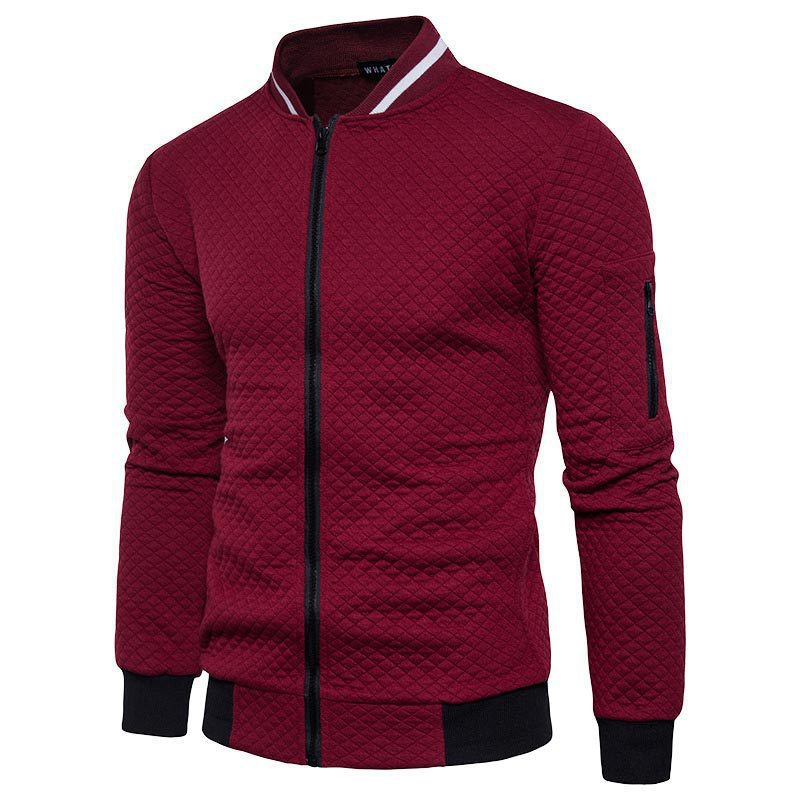 Sweatshirt zipper stand up collar sweatshirt jacket men's plaid solid color cardigan jacket by eprolo