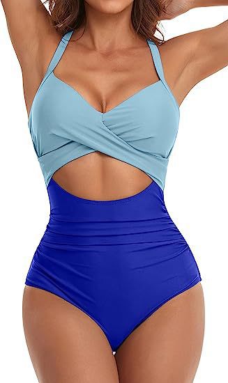one-piece hard pack swimsuit with hollowed out solid color swimsuit, women's high waisted tight fitting swimsuit by eprolo