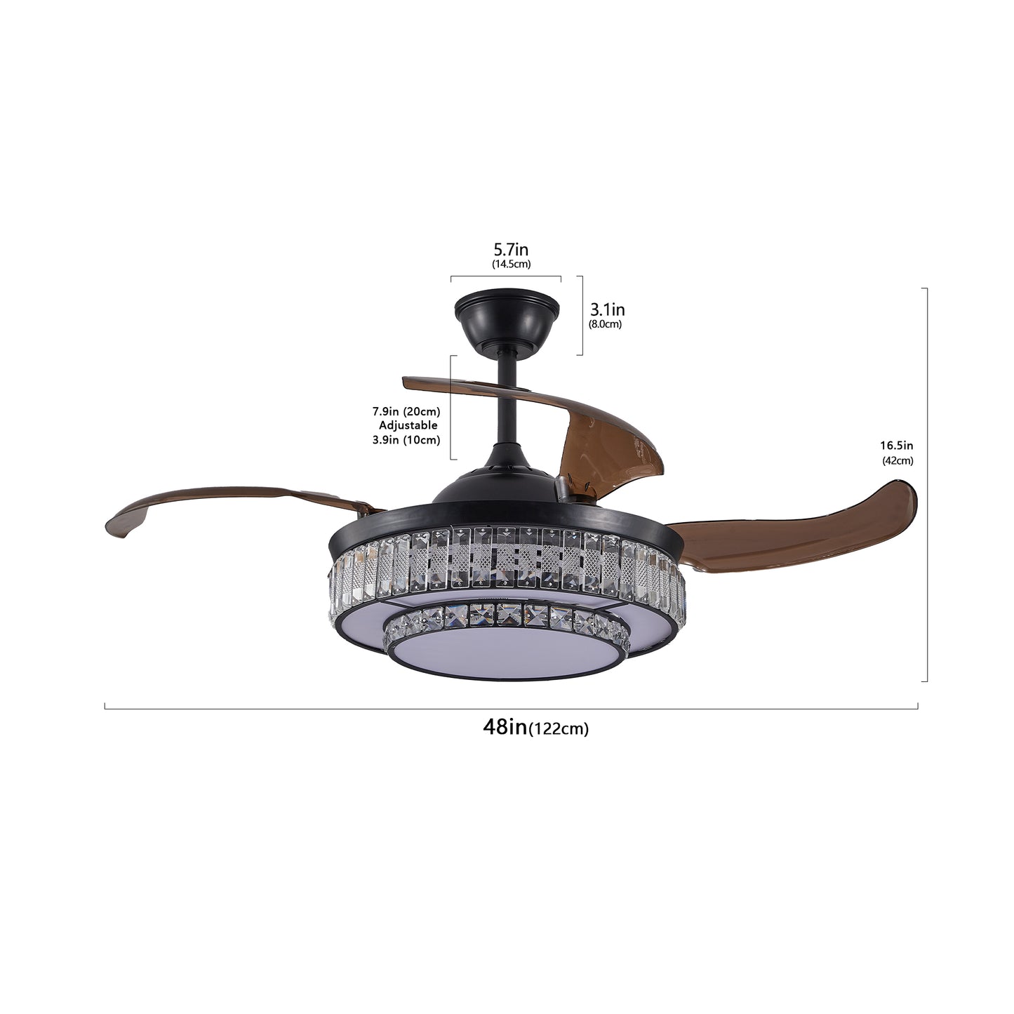 Modern LED retractable ceiling fan with lighting and remote control, silent reversible motor, 4-blade modern ceiling fan by eprolo