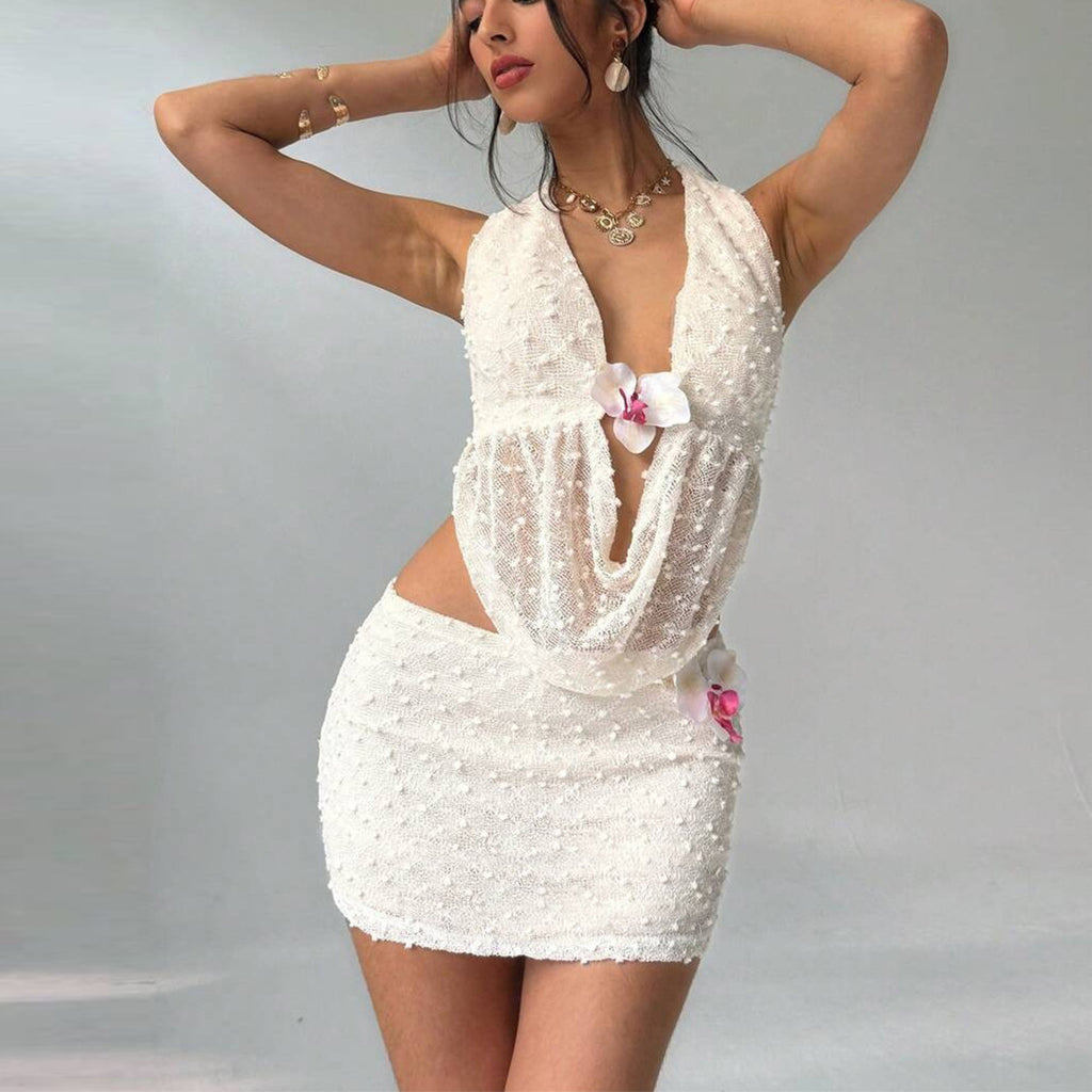 Bare back strap wrapped hip skirt set