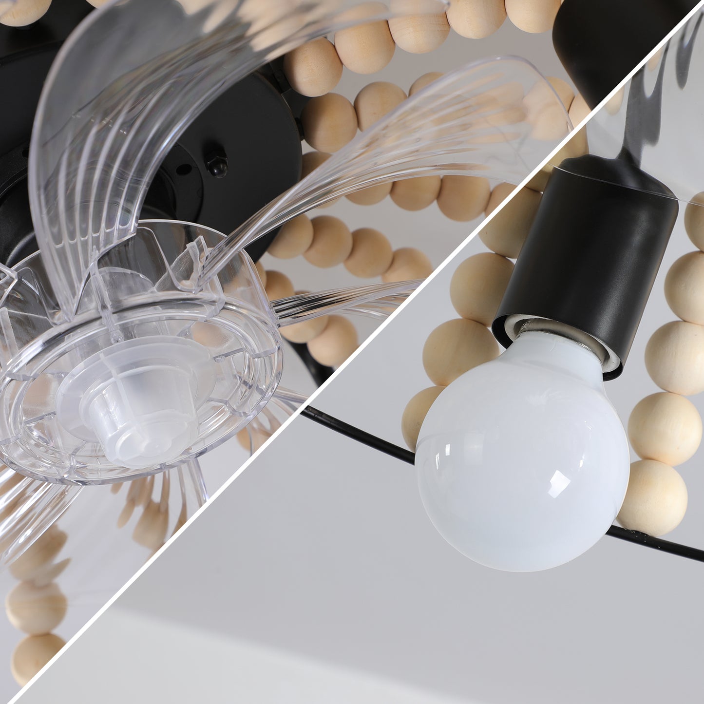 Beaded Fan lamp Wood Beaded Chandelier Oak White by eprolo