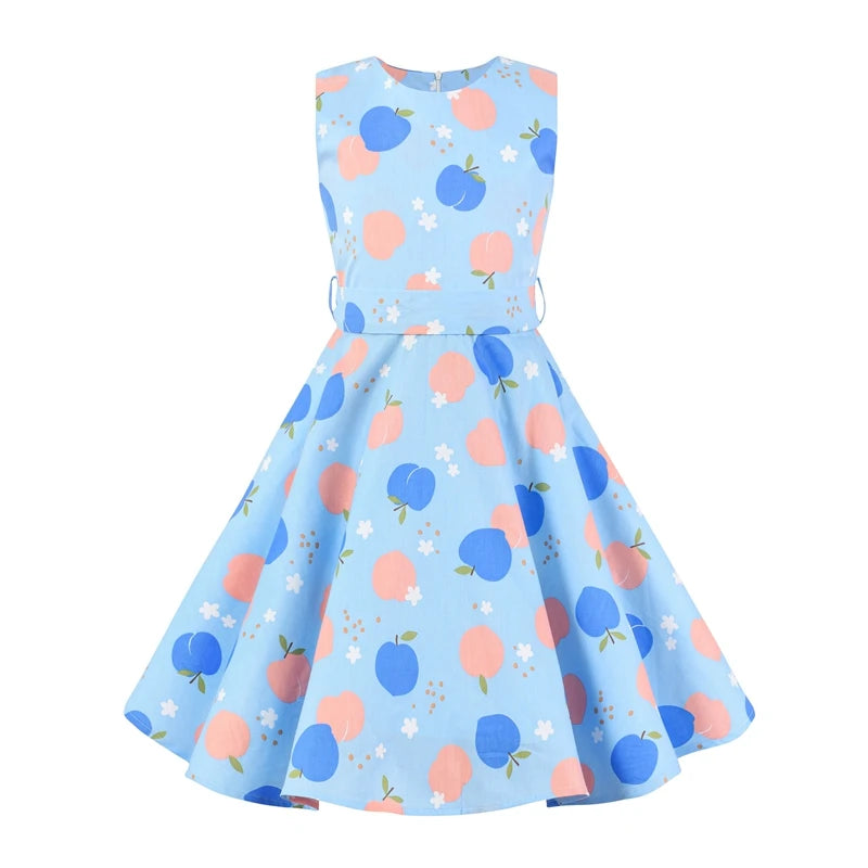 Polka Dot Vintage Kids 1950s Swing Dress Flower Floral Midi Dress Cotton Summer Dress Baby Girl by DERILUJA LLC