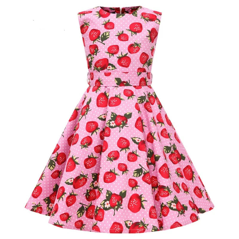 Polka Dot Vintage Kids 1950s Swing Dress Flower Floral Midi Dress Cotton Summer Dress Baby Girl by DERILUJA LLC