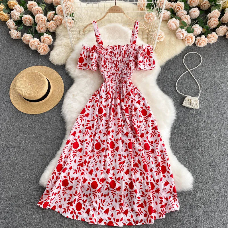 Summer 2026 Midi Dress Women Casual Off Shoulder Short Sleeve Vacation Beach Robe Female Clothing by DERILUJA LLC