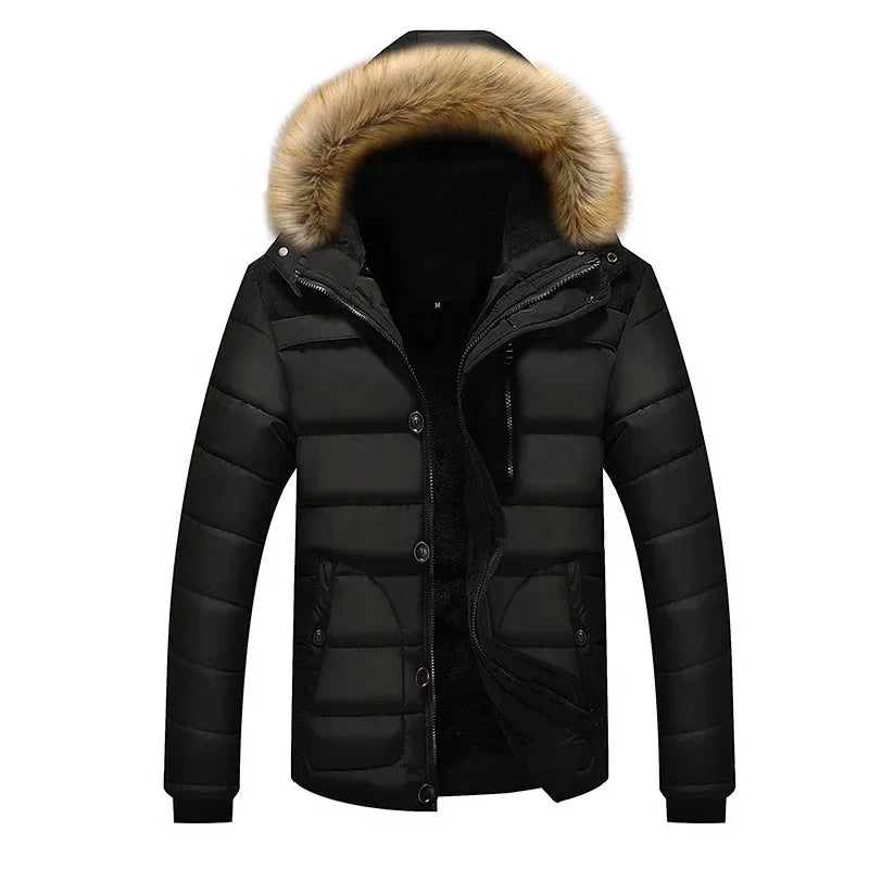 Men's Autumn and Winter Plush Cotton Jacket, Oversized Warm Clothing, Casual Men's Hooded Cotton Jacket by DERILUJA LLC