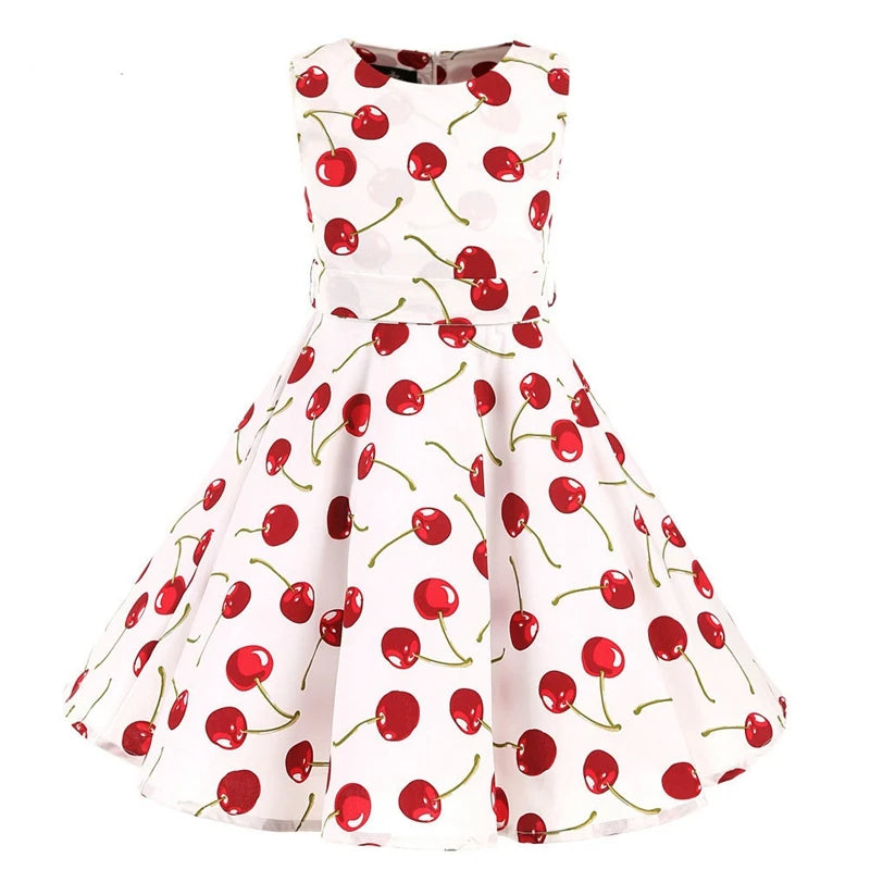 Polka Dot Vintage Kids 1950s Swing Dress Flower Floral Midi Dress Cotton Summer Dress Baby Girl by DERILUJA LLC