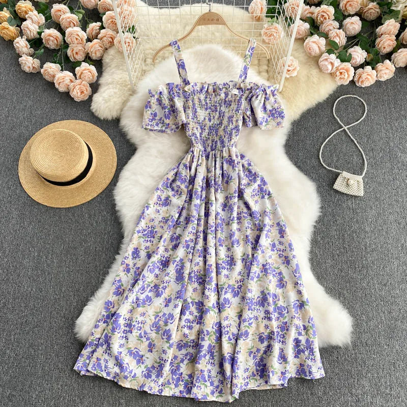Summer 2026 Midi Dress Women Casual Off Shoulder Short Sleeve Vacation Beach Robe Female Clothing by DERILUJA LLC