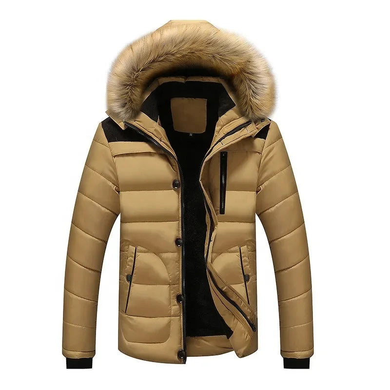 Men's Autumn and Winter Plush Cotton Jacket, Oversized Warm Clothing, Casual Men's Hooded Cotton Jacket by DERILUJA LLC