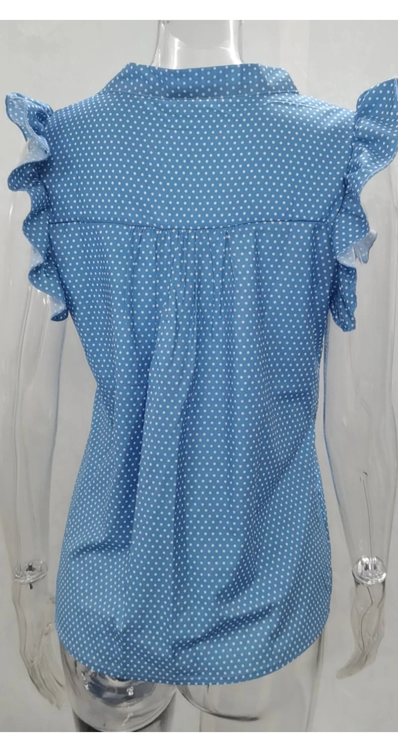 Women Summer Elegant Ruffles Sleeveless Polka Pot Lace Up Tie Bow Blouses and Shirts Casual Oversize Tops Pullover Tunic 2026 by DERILUJA LLC