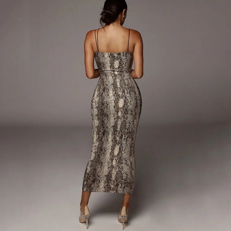leopard print sleeveless V-neck midi dress spring women fashion streetwear by DERILUJA LLC