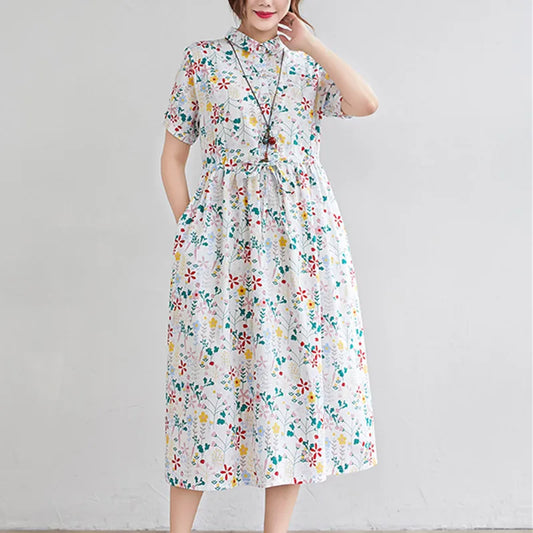 Travel Casual Dress 2026 New Arrival Short Sleeve Loose Summer Dress Women Vintage Work Midi Dress by DERILUJA LLC