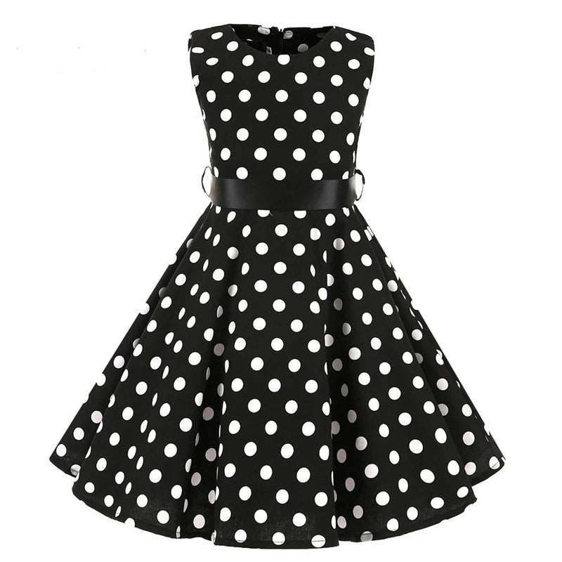 Polka Dot Vintage Kids 1950s Swing Dress Flower Floral Midi Dress Cotton Summer Dress Baby Girl by DERILUJA LLC