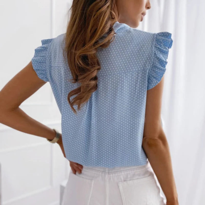 Women Summer Elegant Ruffles Sleeveless Polka Pot Lace Up Tie Bow Blouses and Shirts Casual Oversize Tops Pullover Tunic 2026 by DERILUJA LLC