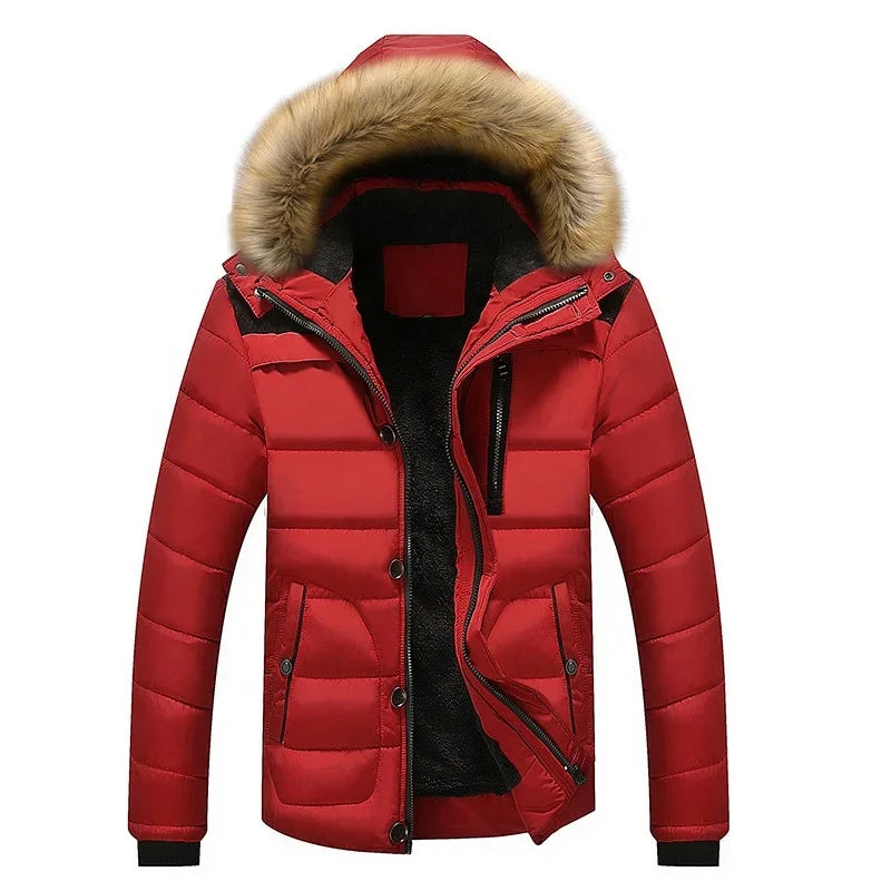 Men's Autumn and Winter Plush Cotton Jacket, Oversized Warm Clothing, Casual Men's Hooded Cotton Jacket by DERILUJA LLC