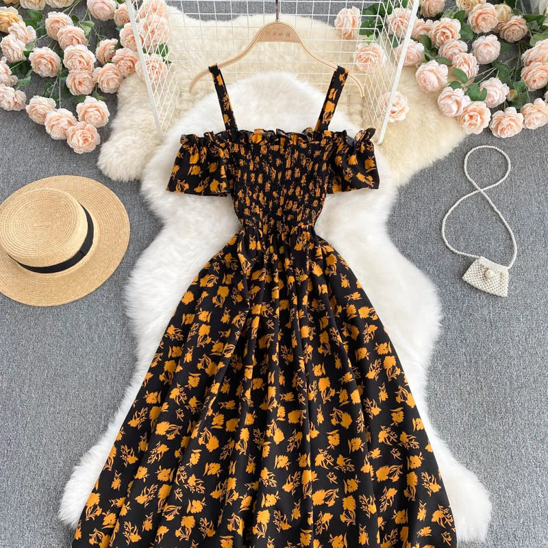 Summer 2026 Midi Dress Women Casual Off Shoulder Short Sleeve Vacation Beach Robe Female Clothing by DERILUJA LLC