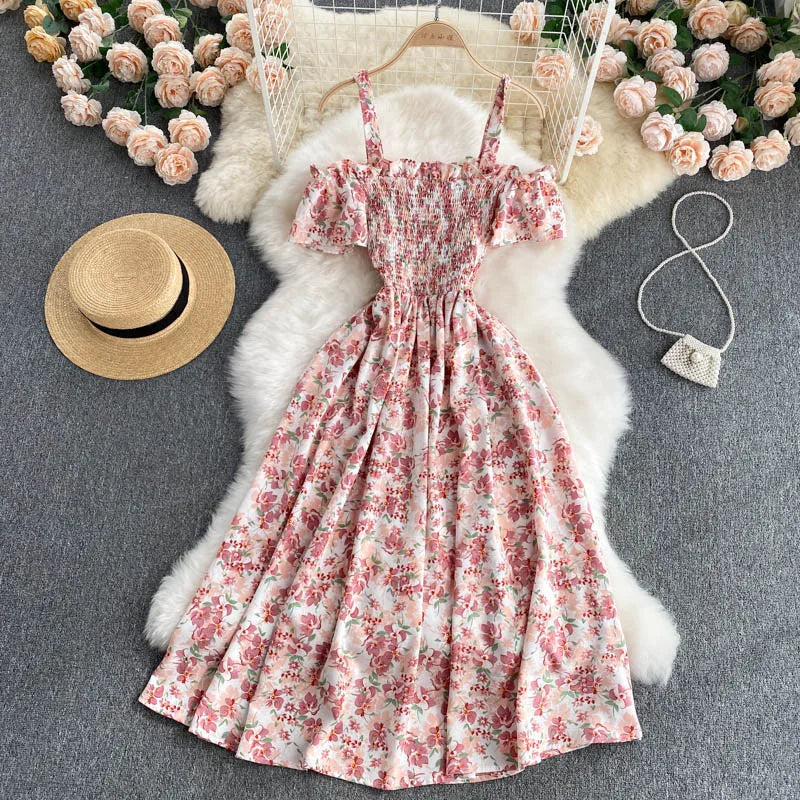 Summer 2026 Midi Dress Women Casual Off Shoulder Short Sleeve Vacation Beach Robe Female Clothing by DERILUJA LLC
