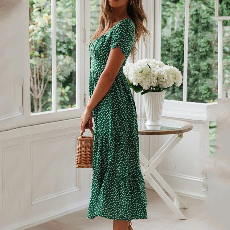 Vestidos Vintage Vintage Print Puff Sleeve summer Beach sweet dresses Casual Square collar floral maxi long dress festa by DERILUJA LLC