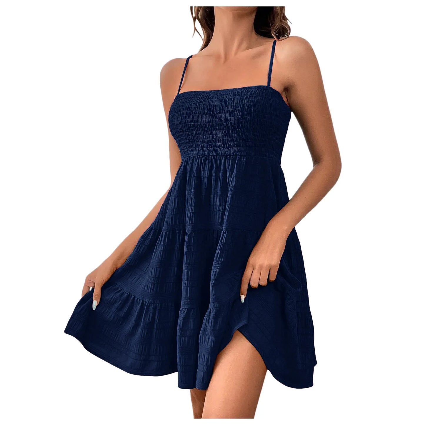 Women's Slim Fit Summer Dress Sexy Spicy Girl Streetwear with Woven Suspenders for Party or Tourist Visits Solid Color by DERILUJA LLC