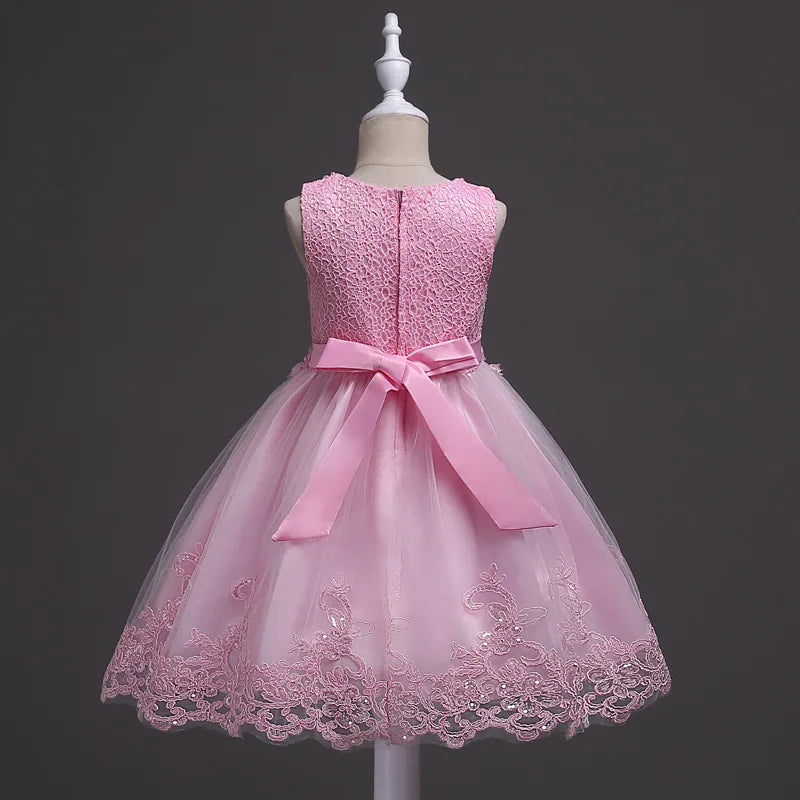 Girls Lace Flower Dress Pearls Children Wedding Party Dresses Kids Christmas Ball Gown Formal Baby Frocks Clothes Girl Carnival by DERILUJA LLC