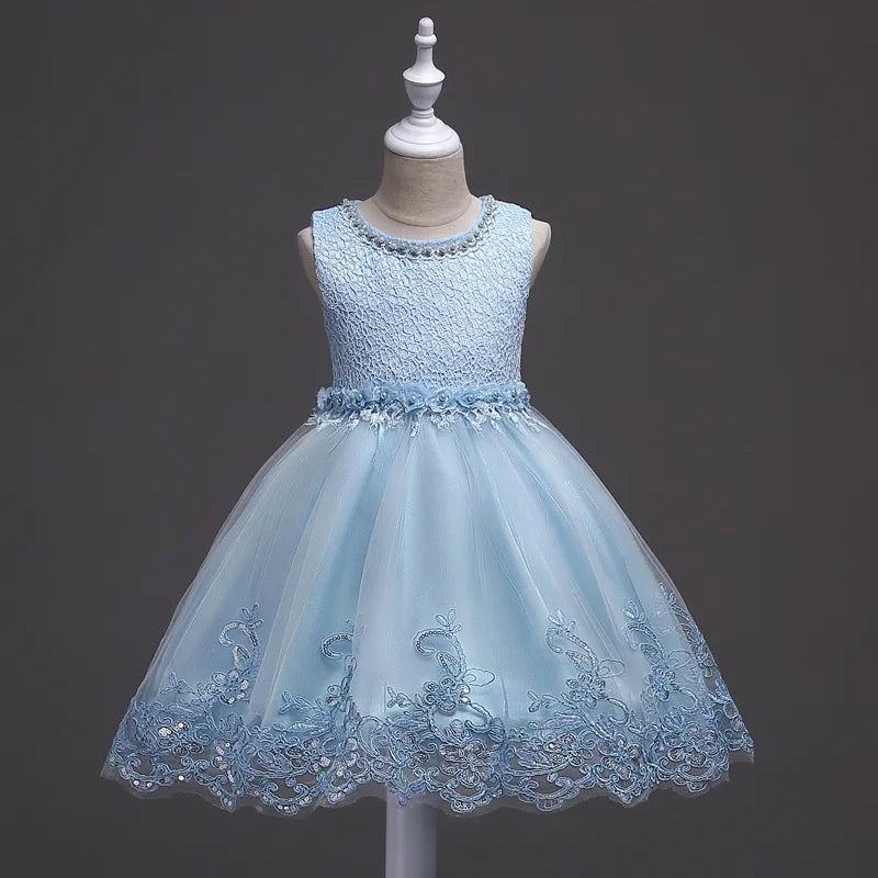 Girls Lace Flower Dress Pearls Children Wedding Party Dresses Kids Christmas Ball Gown Formal Baby Frocks Clothes Girl Carnival by DERILUJA LLC