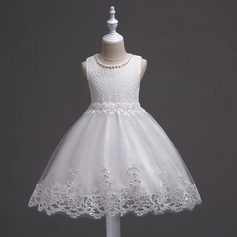 Girls Lace Flower Dress Pearls Children Wedding Party Dresses Kids Christmas Ball Gown Formal Baby Frocks Clothes Girl Carnival by DERILUJA LLC