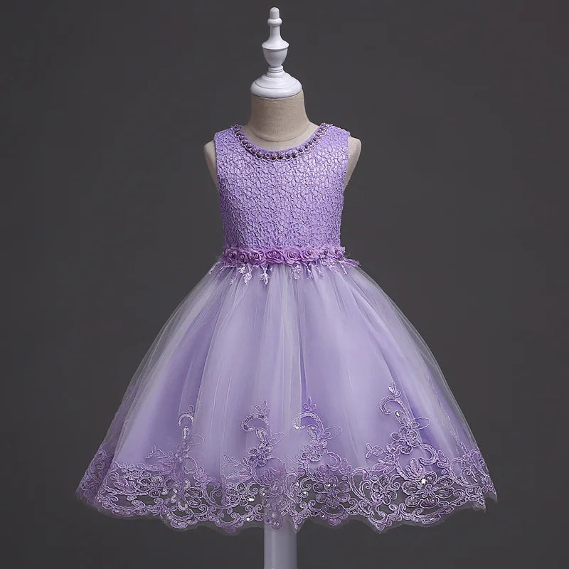 Girls Lace Flower Dress Pearls Children Wedding Party Dresses Kids Christmas Ball Gown Formal Baby Frocks Clothes Girl Carnival by DERILUJA LLC