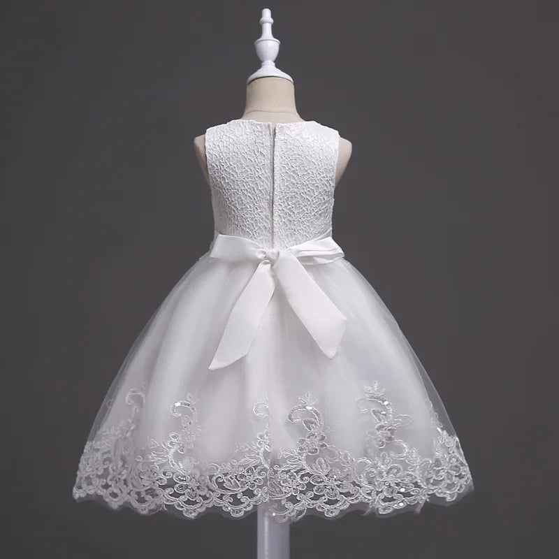 Girls Lace Flower Dress Pearls Children Wedding Party Dresses Kids Christmas Ball Gown Formal Baby Frocks Clothes Girl Carnival by DERILUJA LLC