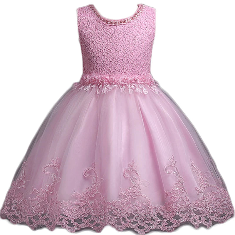 Girls Lace Flower Dress Pearls Children Wedding Party Dresses Kids Christmas Ball Gown Formal Baby Frocks Clothes Girl Carnival by DERILUJA LLC