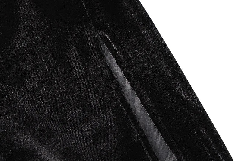 Women Solid Velvet Long Sleeve Ruched Midi Dress Side Slit Bodycon Streetwear Party Elegant Club by DERILUJA LLC