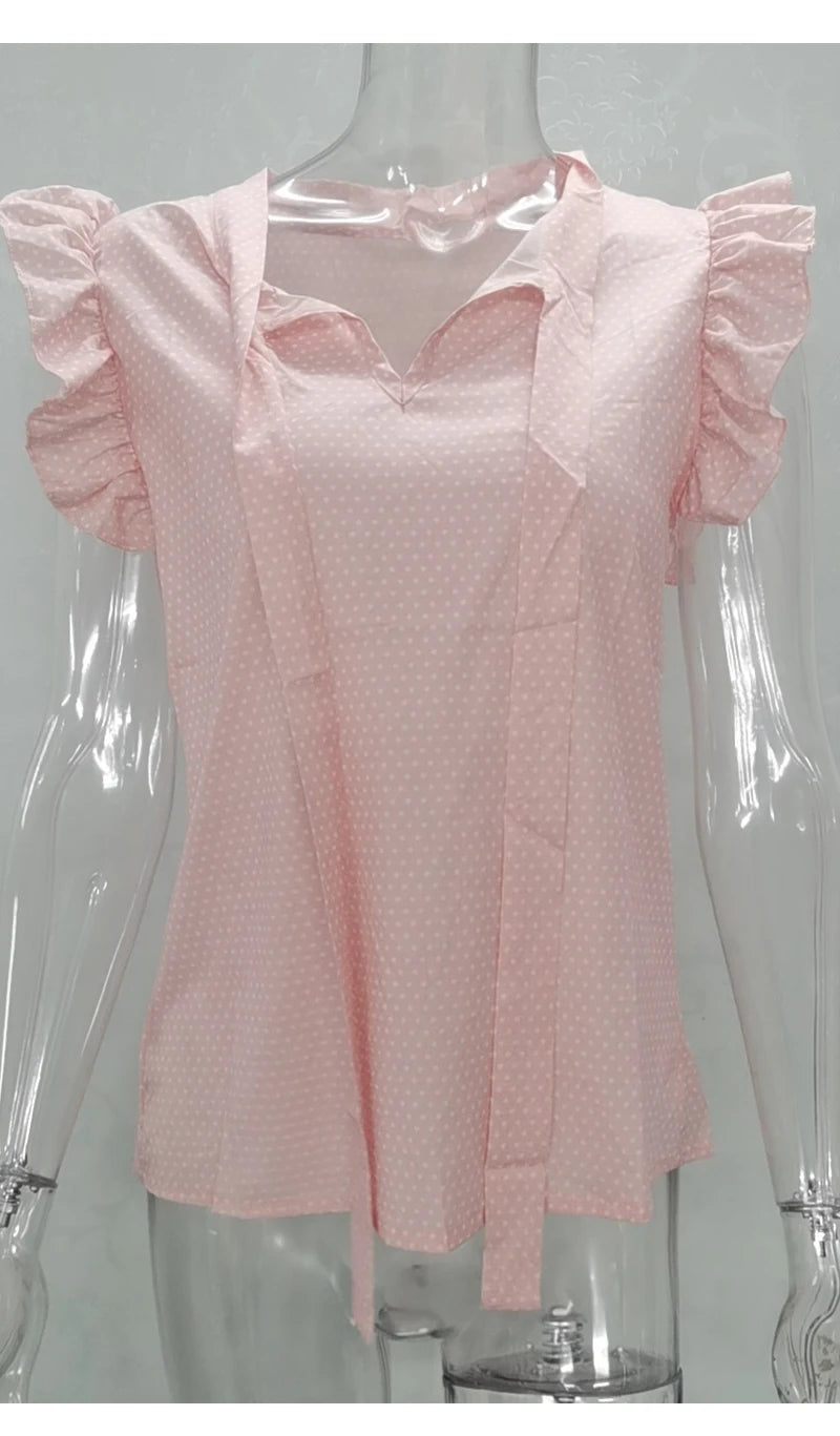 Women Summer Elegant Ruffles Sleeveless Polka Pot Lace Up Tie Bow Blouses and Shirts Casual Oversize Tops Pullover Tunic 2026 by DERILUJA LLC