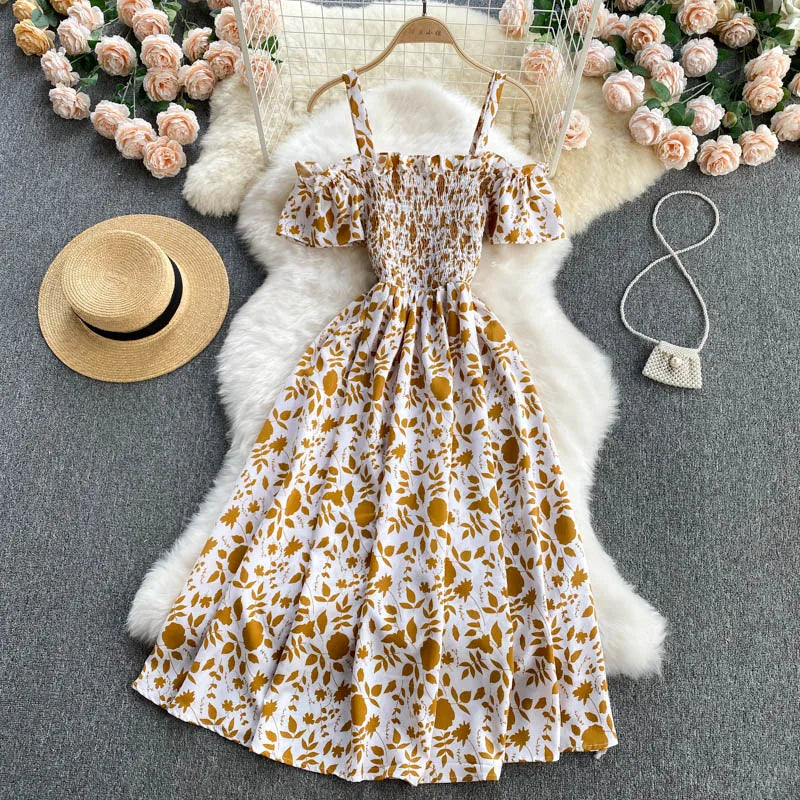 Summer 2026 Midi Dress Women Casual Off Shoulder Short Sleeve Vacation Beach Robe Female Clothing by DERILUJA LLC