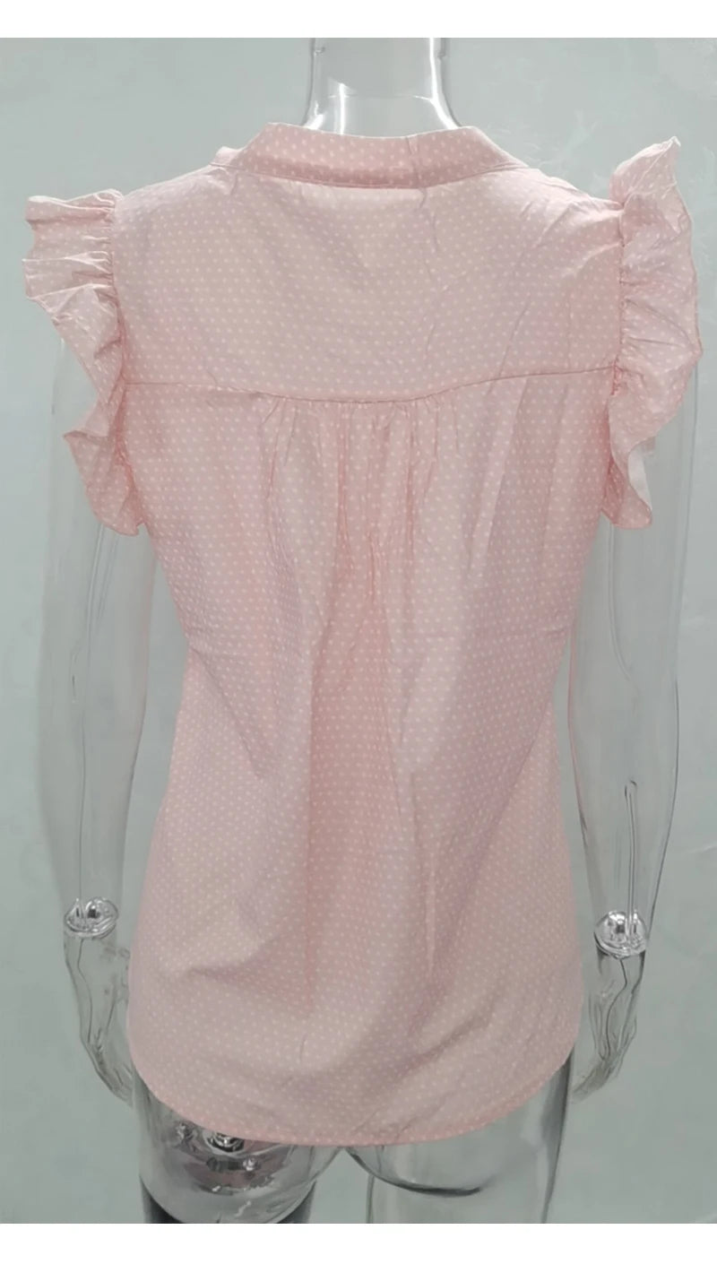 Women Summer Elegant Ruffles Sleeveless Polka Pot Lace Up Tie Bow Blouses and Shirts Casual Oversize Tops Pullover Tunic 2026 by DERILUJA LLC