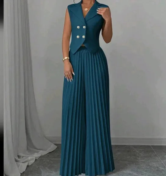 Women’s V-neck vest and wide-leg pants 2-piece outfit