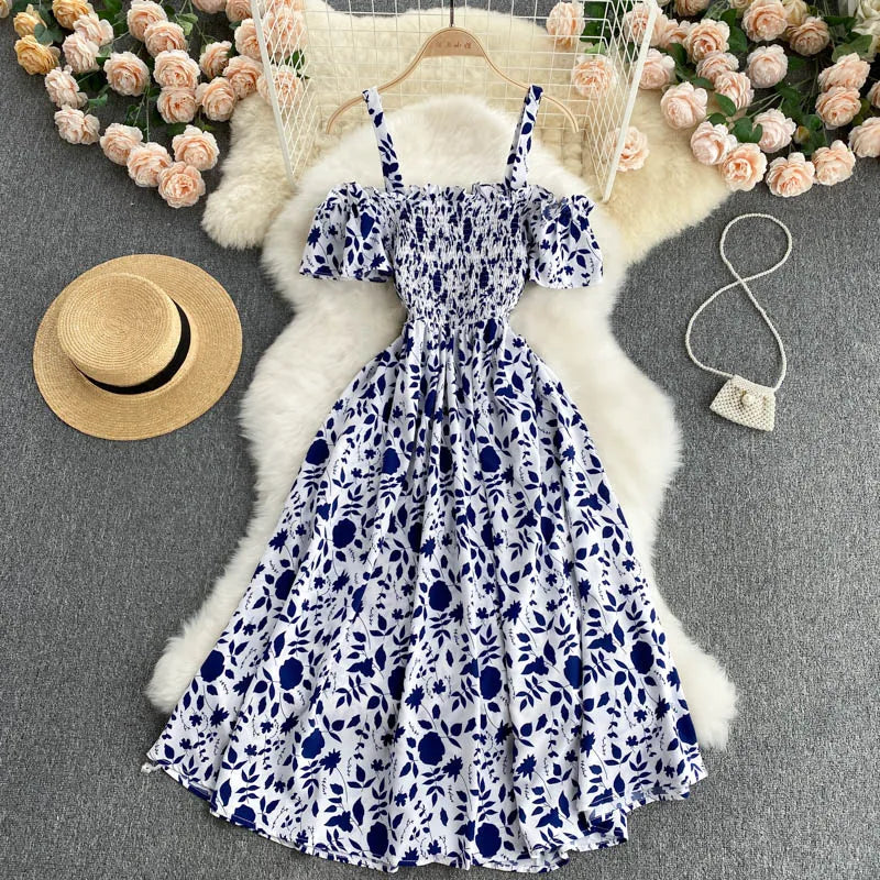 Summer 2026 Midi Dress Women Casual Off Shoulder Short Sleeve Vacation Beach Robe Female Clothing by DERILUJA LLC