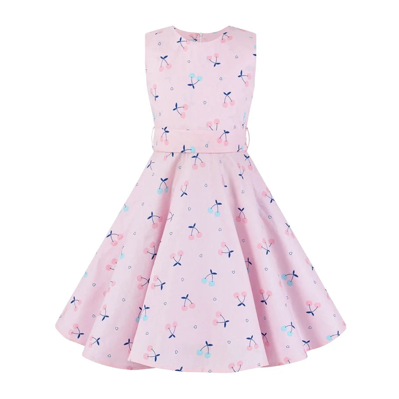 Polka Dot Vintage Kids 1950s Swing Dress Flower Floral Midi Dress Cotton Summer Dress Baby Girl by DERILUJA LLC