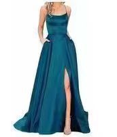 2023 Amazon European and American cross-border new bridesmaid dress long dress small tail strap solid color banquet evening dress by DERILUJA LLC