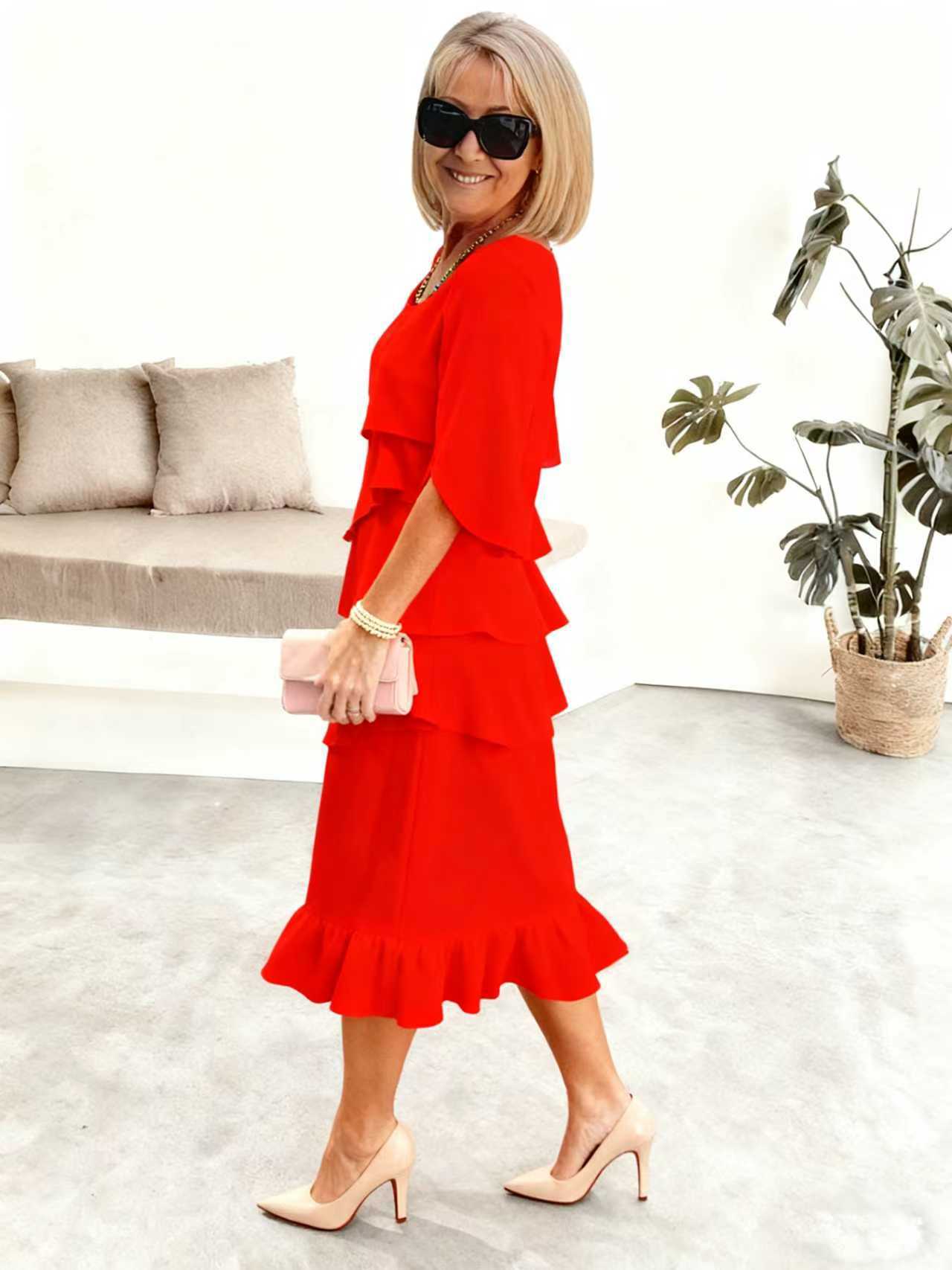 2025 New Amazon Foreign Trade Spring and Summer Fashion Cake Dress Women's Elegant Loose Slimming Round Neck Dress Women by DERILUJA LLC